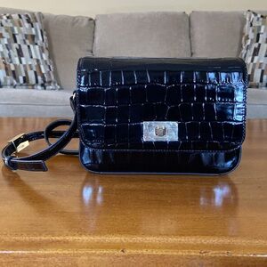 J. Crew Edie Crossbody Bag in Italian Croc-Embossed Leather, Black, NWT